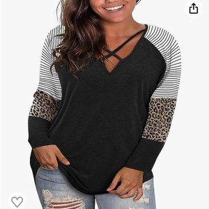 XXXXL Plus size Jersey Blouse cheetah print V neck